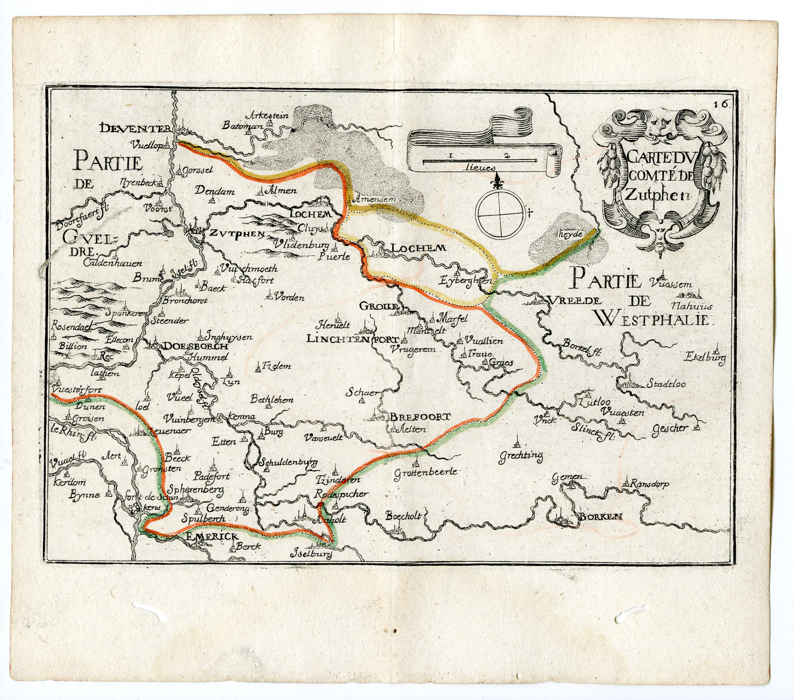 , Rare Antique Print-ZUTPHEN COUNTY-NETHERLANDS-Tassin-de Fer-1644, Pictura Antique Prints