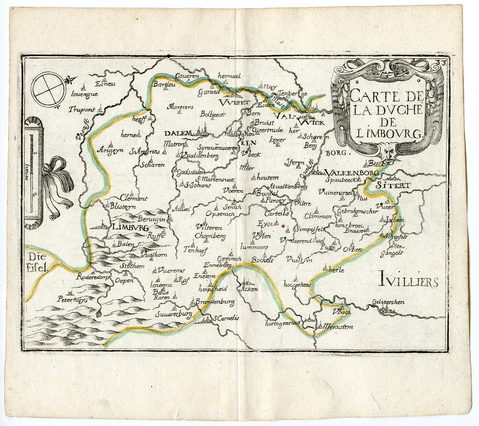 , Rare Antique Print-LIMBOURG-BELGIUM-GERMANY-Tassin-de Fer-1644, Pictura Antique Prints