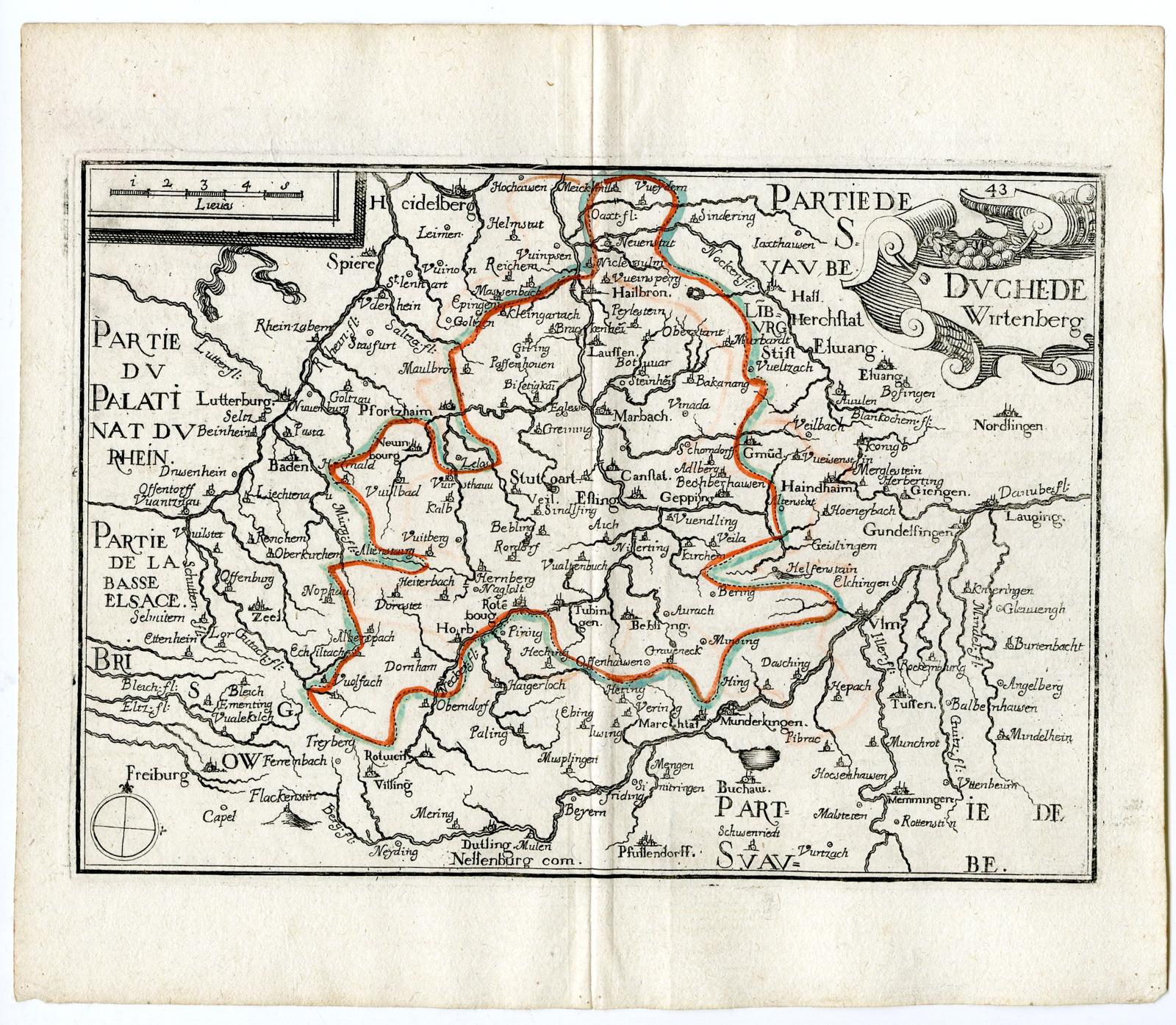 , Rare Antique Print-W?RTEMMBERG-WIRTENBERG-GERMANY-Tassin-de Fer-1644, Pictura Antique Prints