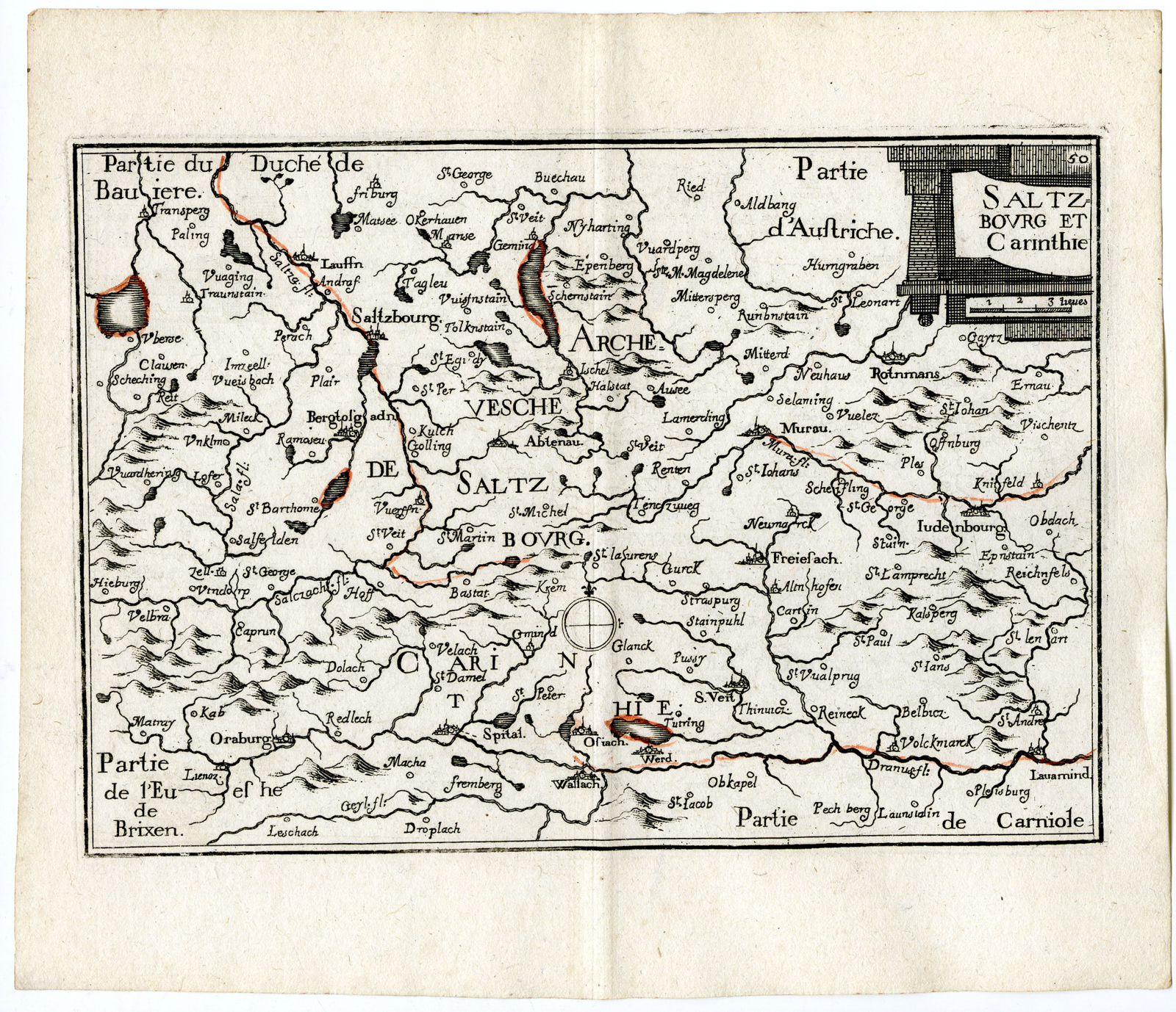 , Rare Antique Print-SALZBURG-CARINTHIA-AUSTRIA-Tassin-de Fer-1644, Pictura Antique Prints