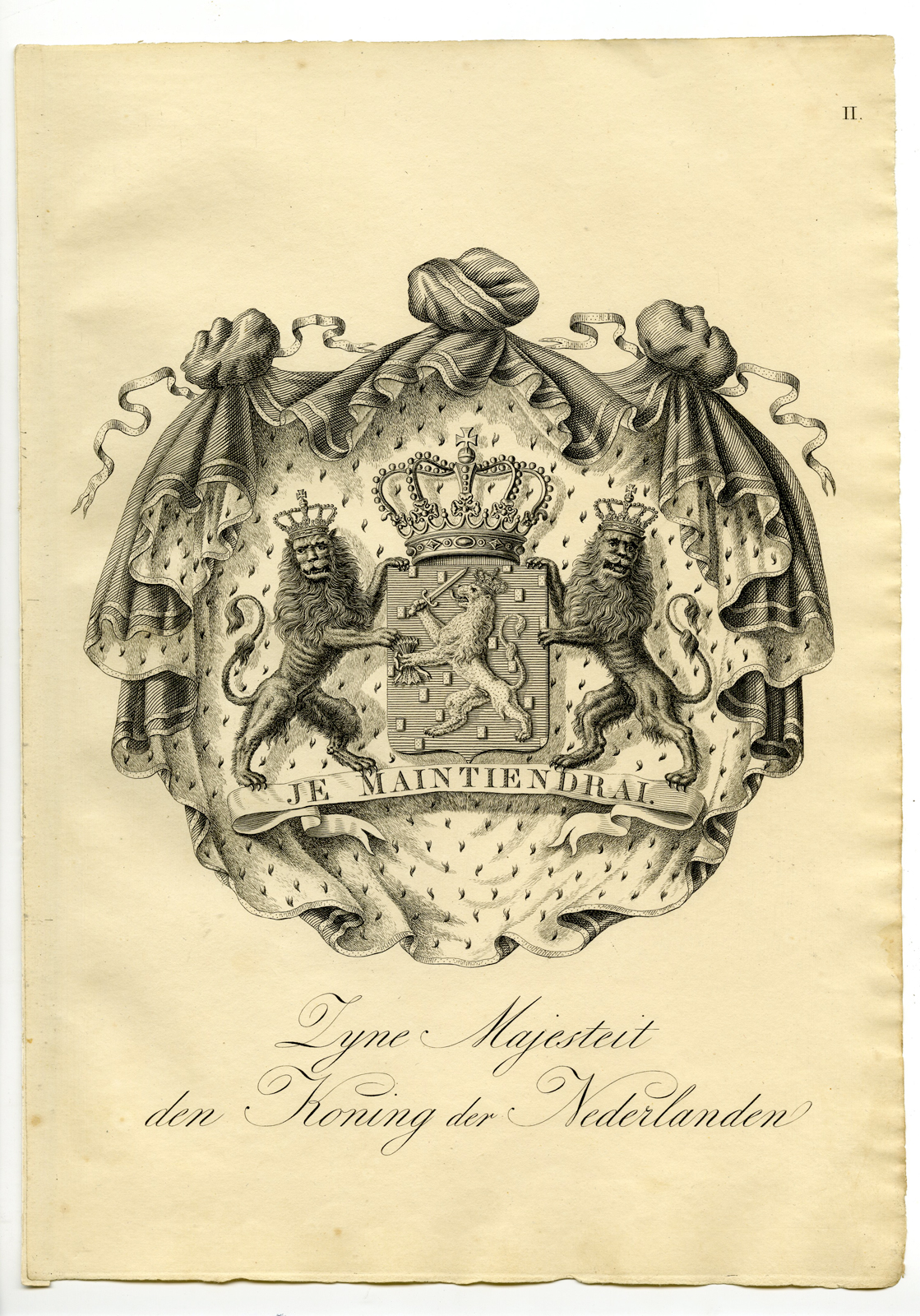 , Antique Print-COAT OF ARMS-DUTCH KING-NETHERLANDS-Weleveld-1830, Pictura Antique Prints