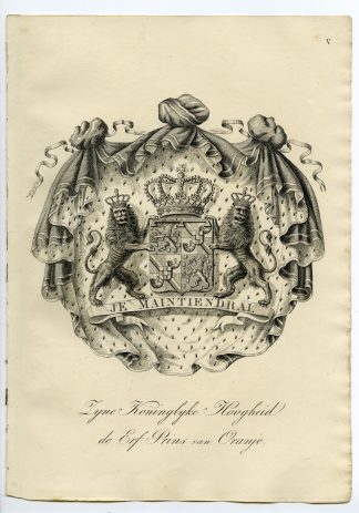 Antique Print-COAT OF ARMS-PRINCE ELECT-NETHERLANDS-Weleveld-1830
