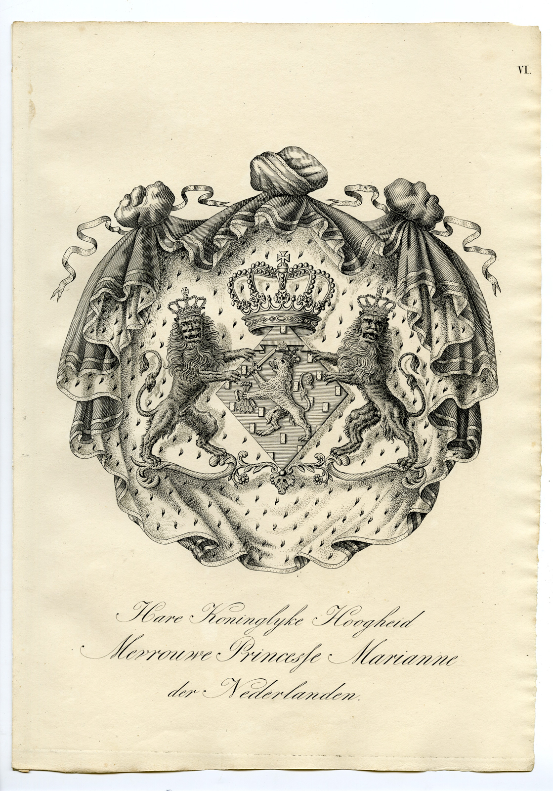 , Antique Print-COAT OF ARMS-PRINCES MARIANNE-NETHERLANDS-Weleveld-1830, Pictura Antique Prints
