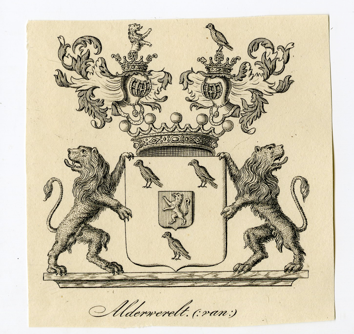 , Antique Print-COAT OF ARMS-FAMILY CREST-VAN ALDERWERELT-Weleveld-1830, Pictura Antique Prints