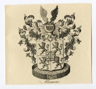 Antique Print-COAT OF ARMS-FAMILY CREST-ALEMANS-Weleveld-1830