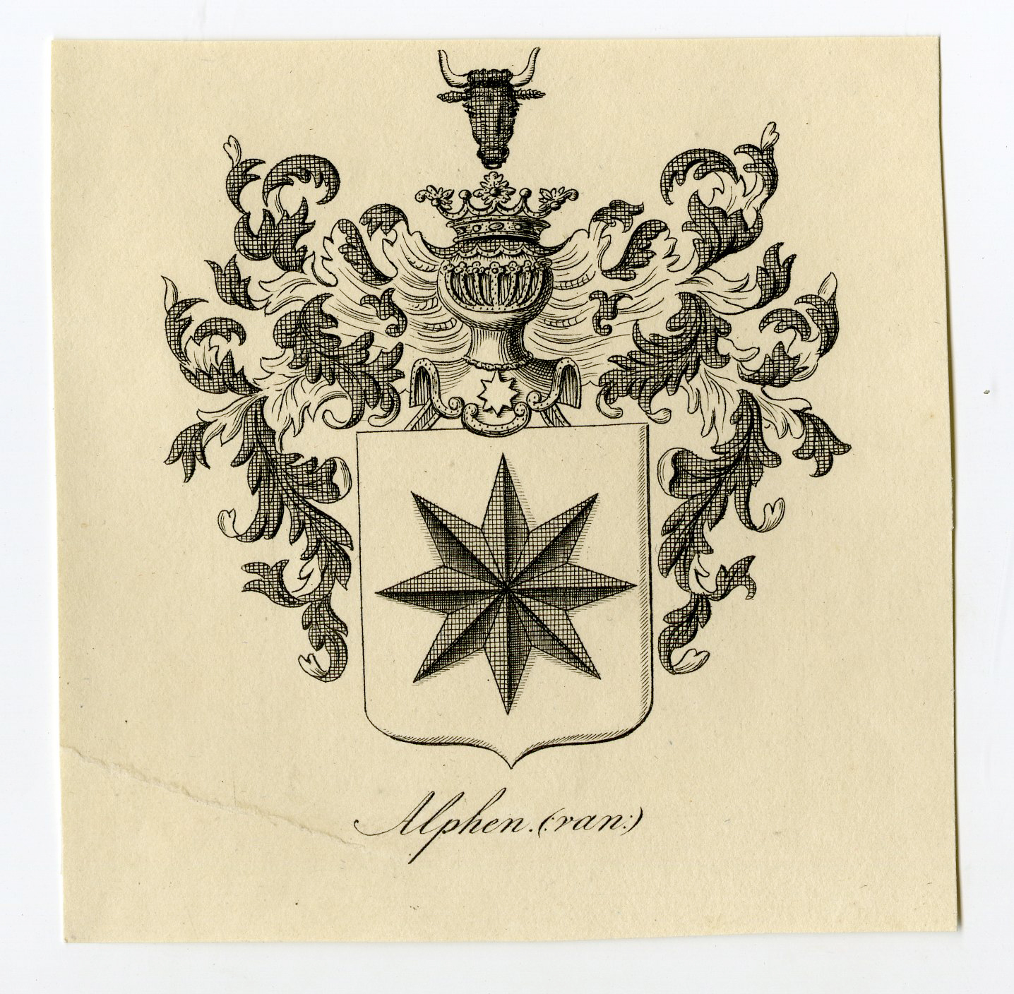 , Antique Print-COAT OF ARMS-FAMILY CREST-VAN ALPHEN-ALPEN-Weleveld-1830, Pictura Antique Prints