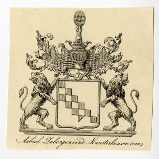 2 Antique Prints-COAT OF ARMS-FAMILY CREST-VAN ASBECK ZUBERGEN-Weleveld-1830