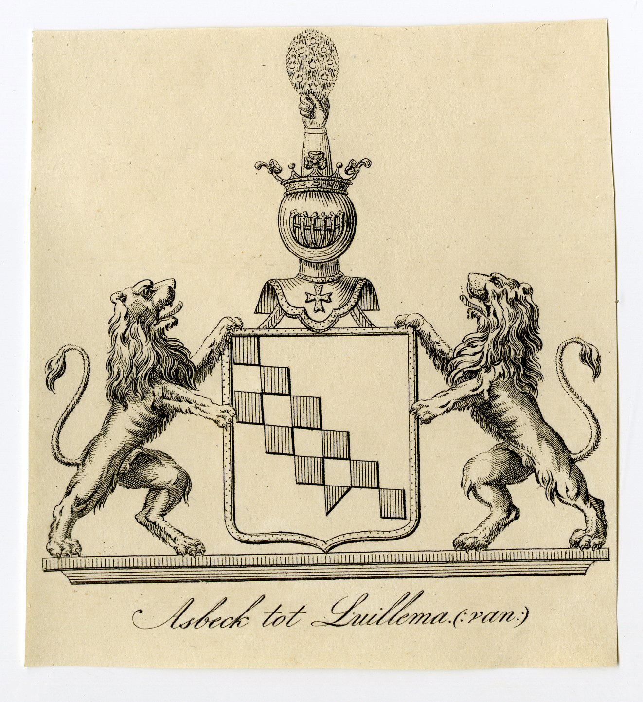 , 2 Antique Prints-COAT OF ARMS-FAMILY CREST-VAN ASBECK- LUILLEMA-Weleveld-1830, Pictura Antique Prints