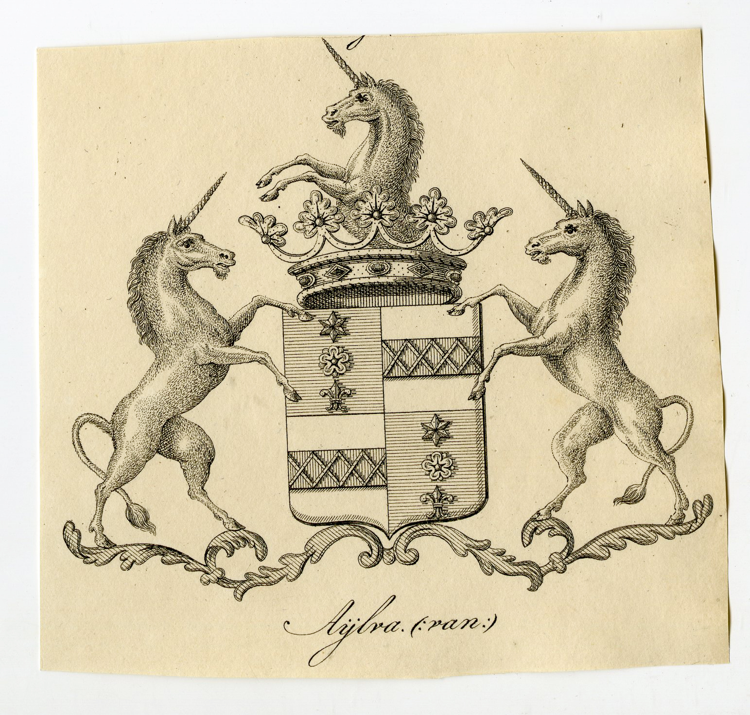 , Antique Print-COAT OF ARMS-FAMILY CREST-VAN AIJLVA-Weleveld-1830, Pictura Antique Prints