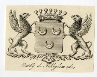 Antique Print-COAT OF ARMS-FAMILY CREST-DE BAILLIJ DE TILLEGHEM-Weleveld-1830