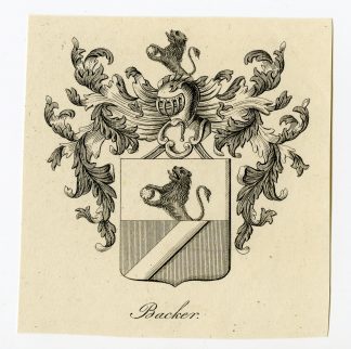 Antique Print-COAT OF ARMS-FAMILY CREST-BACKER-BAKKER-Weleveld-1830