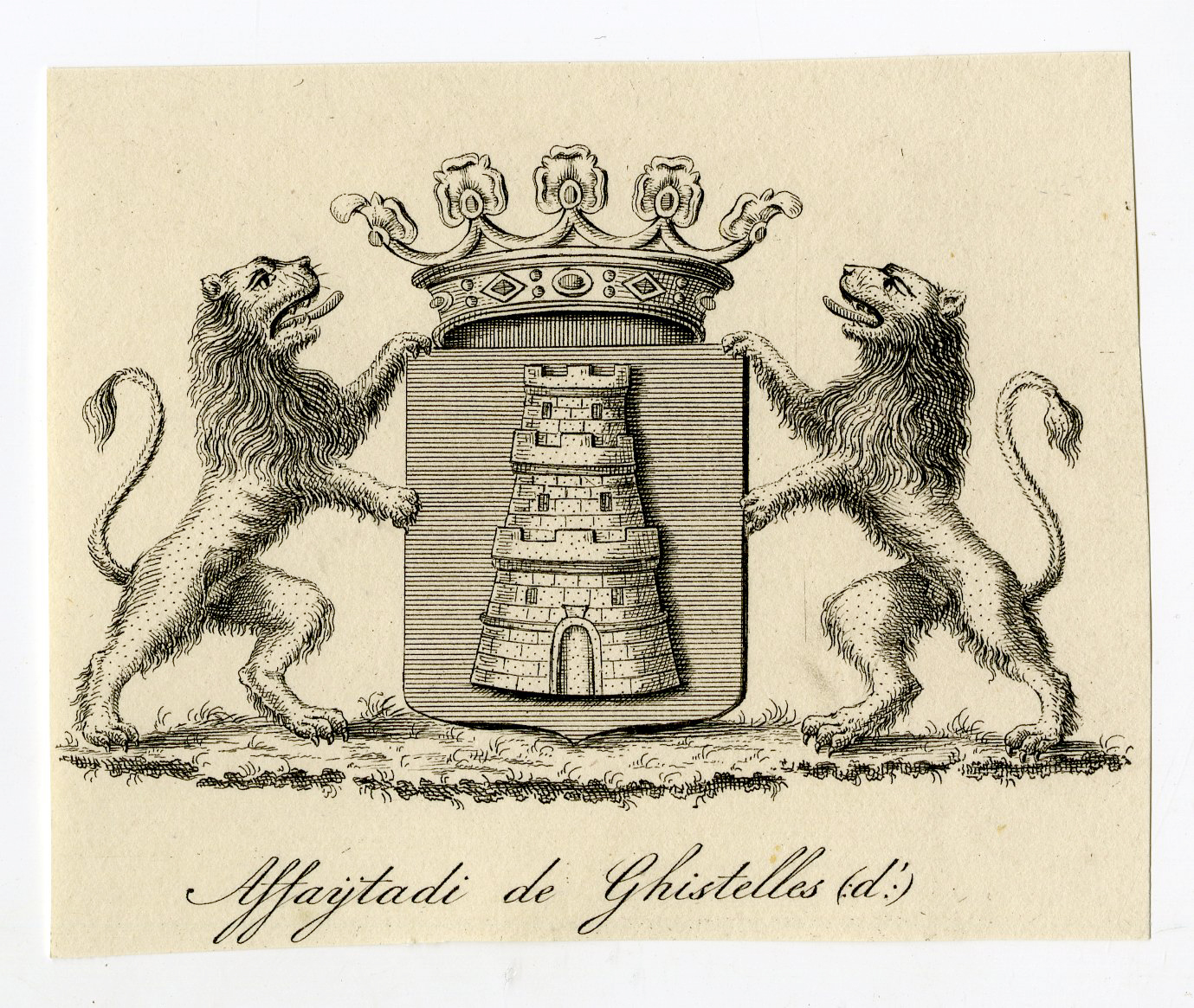 , Antique Print-COAT OF ARMS-FAMILY CREST-D’AFFAIJTADI DE GHISTELLES-Weleveld-1830, Pictura Antique Prints