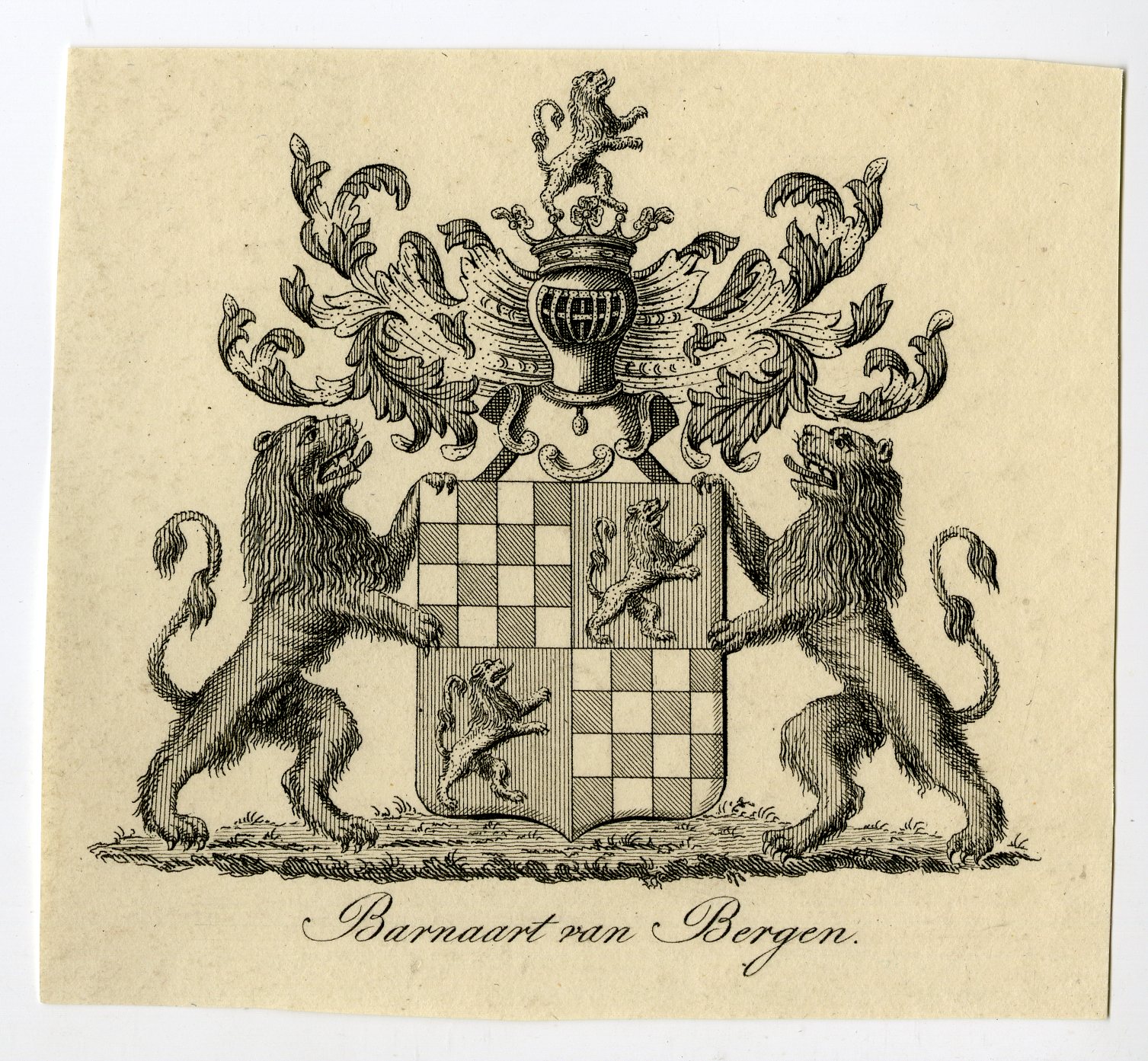 , Antique Print-COAT OF ARMS-FAMILY CREST-BARNAART VAN BERGEN-Weleveld-1830, Pictura Antique Prints