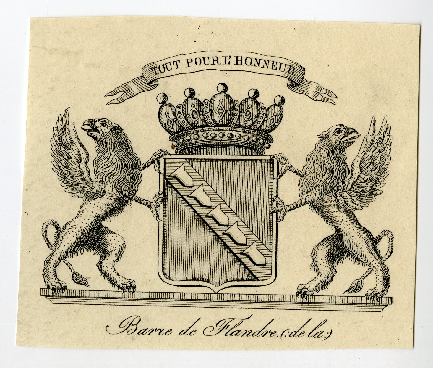 , Antique Print-COAT OF ARMS-FAMILY CREST-DE LA BARNE DE FLANDRE-Weleveld-1830, Pictura Antique Prints