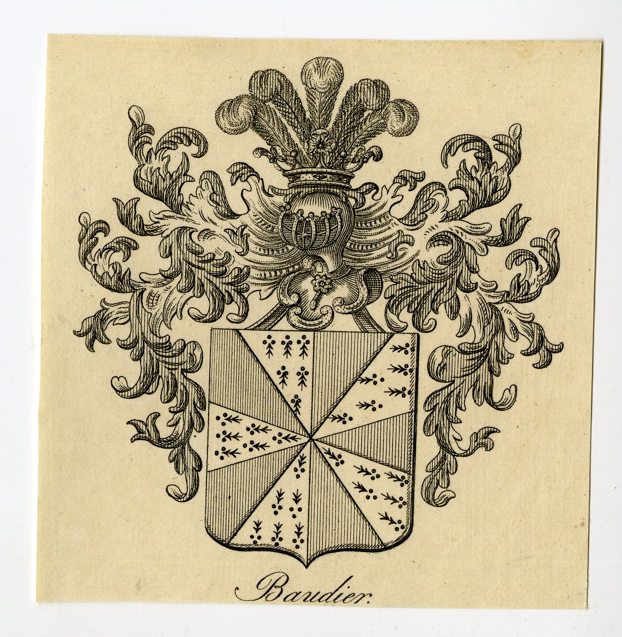 , Antique Print-COAT OF ARMS-FAMILY CREST-BAUDIER-Weleveld-1830, Pictura Antique Prints