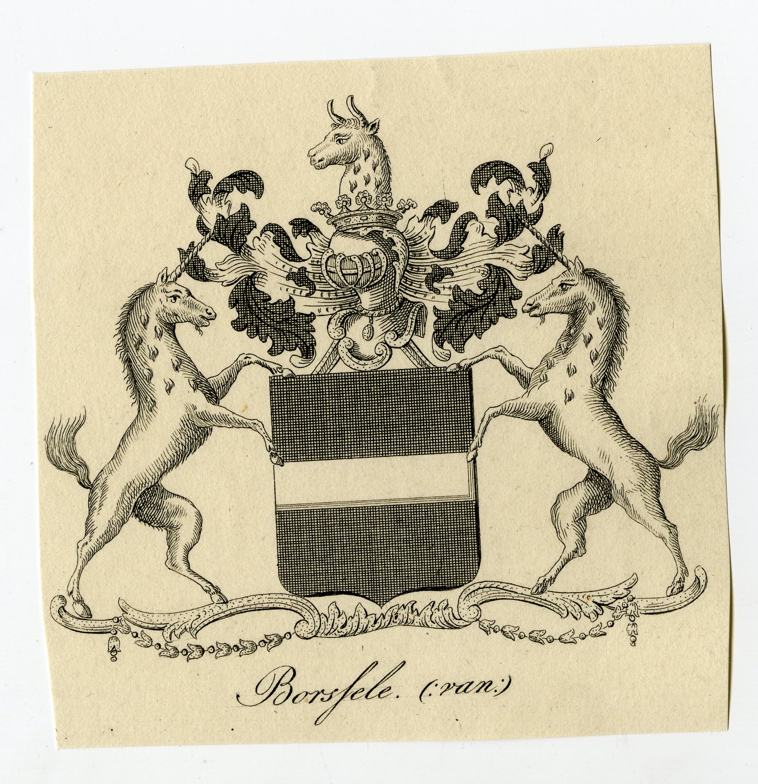 , Antique Print-COAT OF ARMS-FAMILY CREST-VAN BORSFELE-Weleveld-1830, Pictura Antique Prints