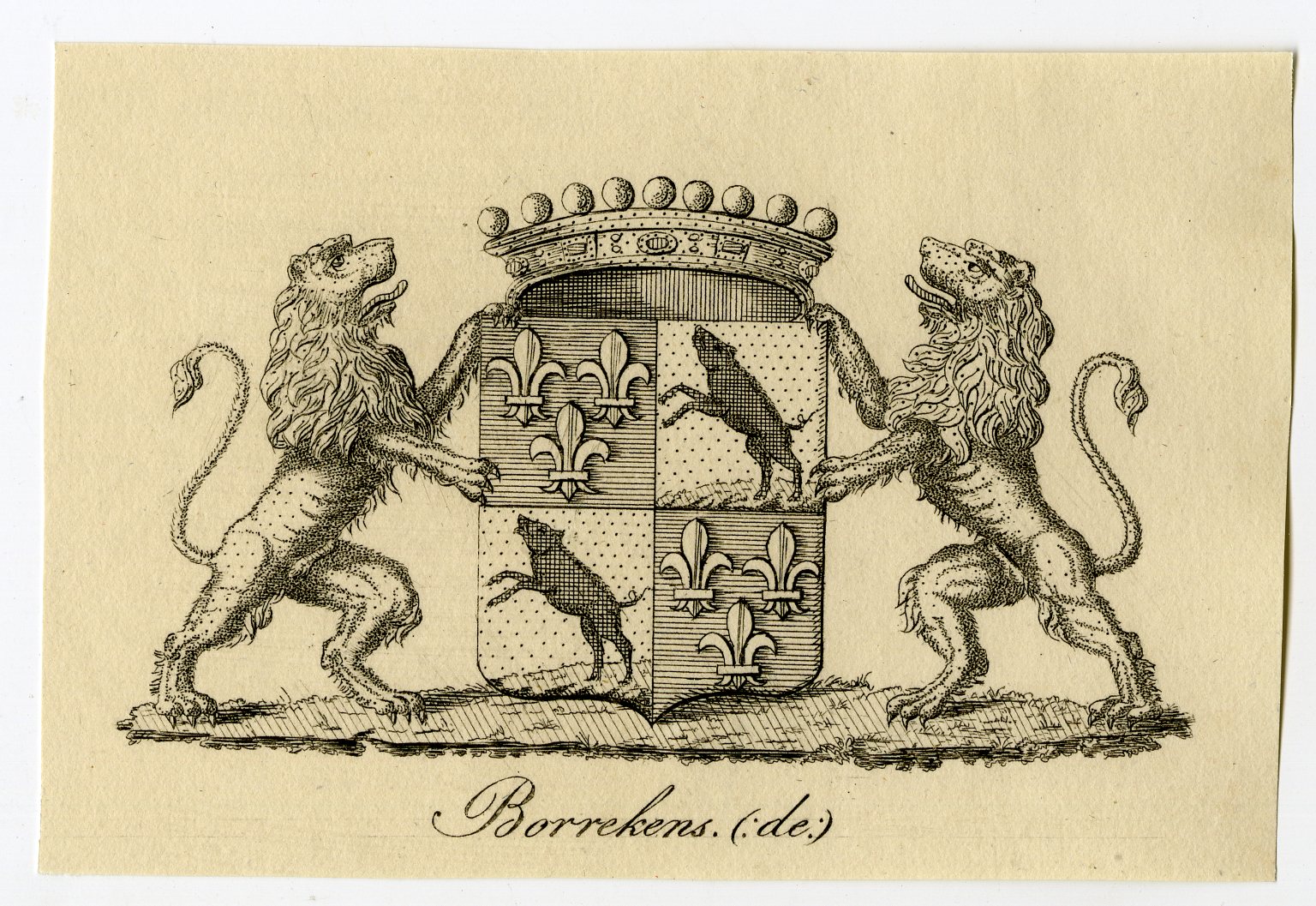 , Antique Print-COAT OF ARMS-FAMILY CREST-DE BORREKENS-Weleveld-1830, Pictura Antique Prints
