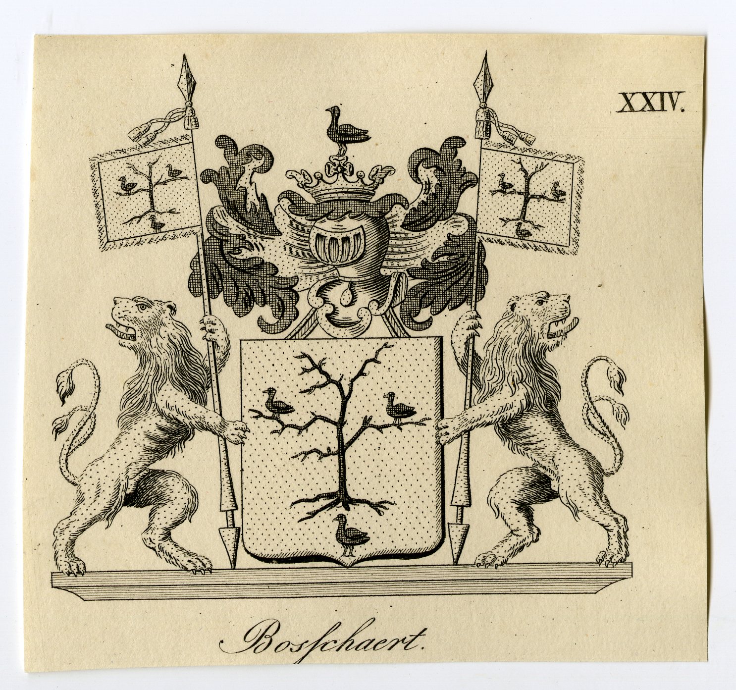 , Antique Print-COAT OF ARMS-FAMILY CREST-BOSFCHAERT-Weleveld-1830, Pictura Antique Prints
