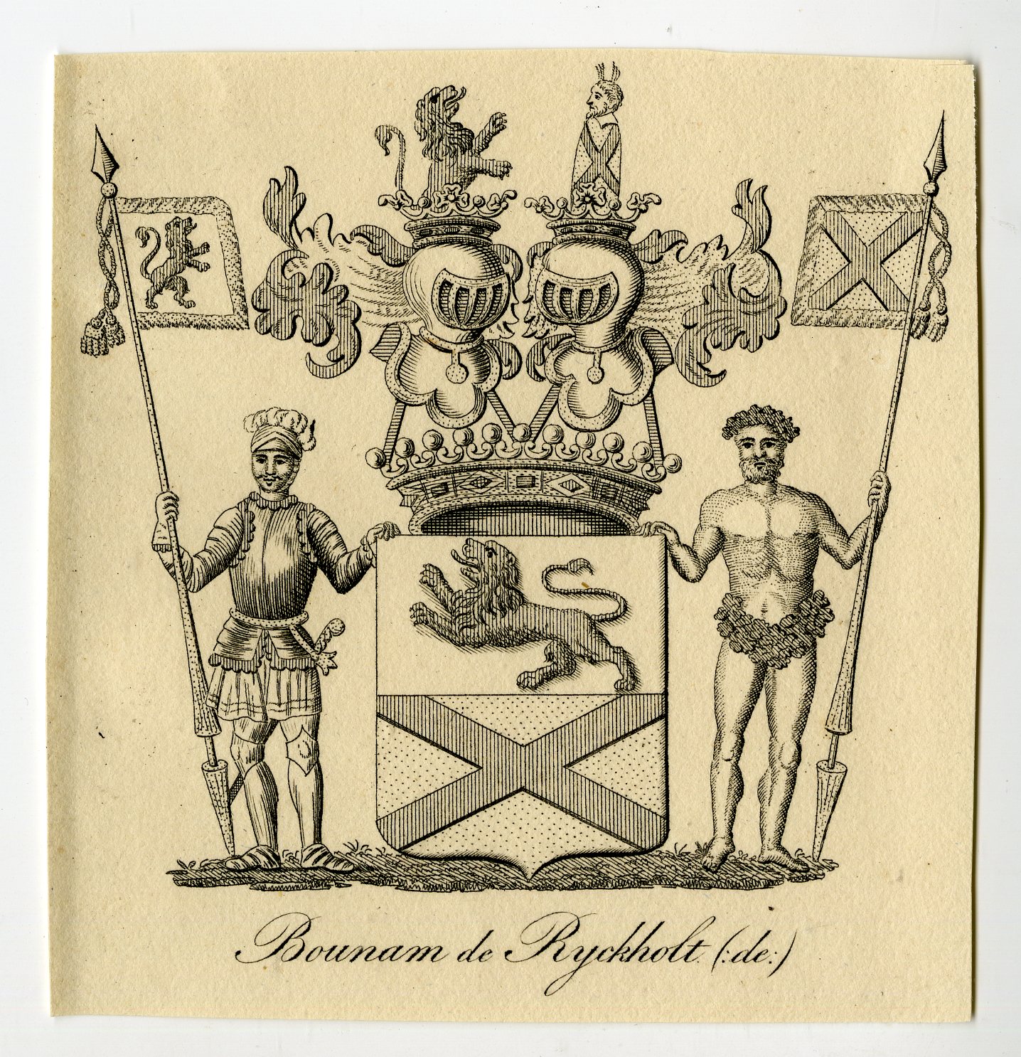 , Antique Print-COAT OF ARMS-FAMILY CREST-DE BOUNAM-RYCKHOLT-Weleveld-1830, Pictura Antique Prints