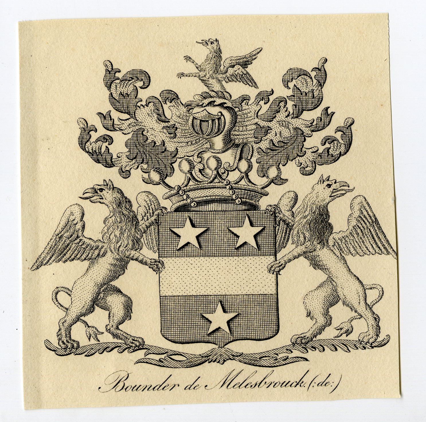 , Antique Print-COAT OF ARMS-FAMILY CREST-DE BOUNDER-DE MELEBROUCK-Weleveld-1830, Pictura Antique Prints