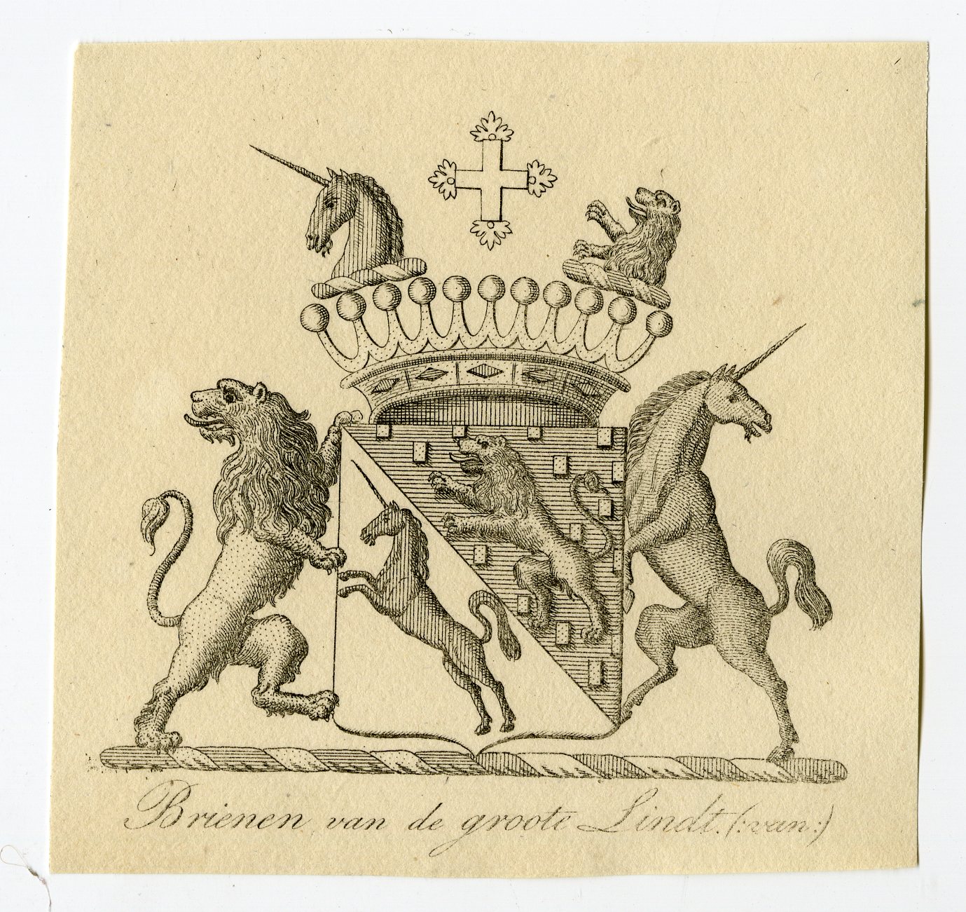 , Antique Print-COAT OF ARMS-FAMILY CREST-BRIEMEN-DE GROOTE LINDT-Weleveld-1830, Pictura Antique Prints