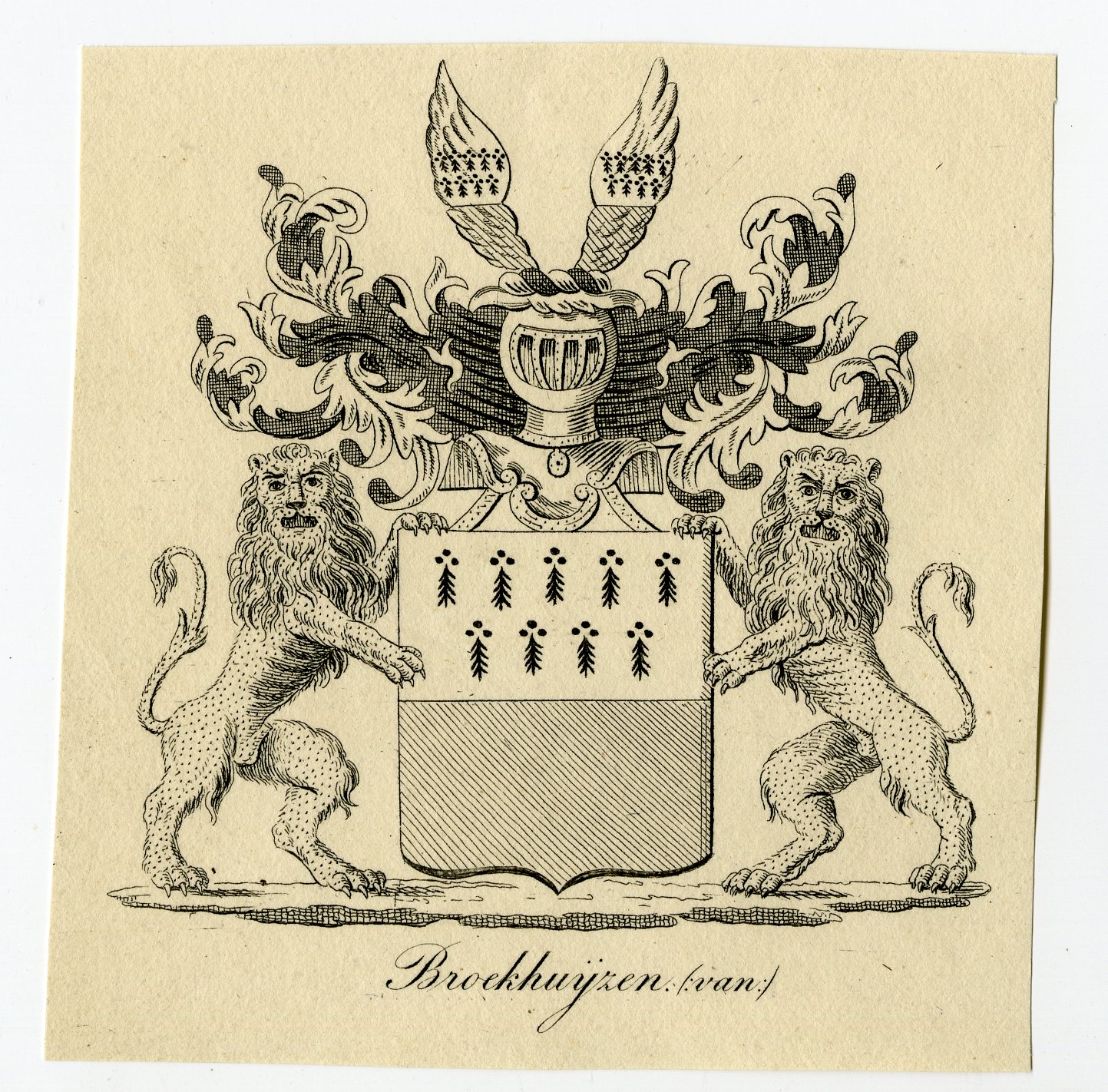 , Antique Print-COAT OF ARMS-FAMILY CREST-VAN BROCKHUIJZEN-Weleveld-1830, Pictura Antique Prints