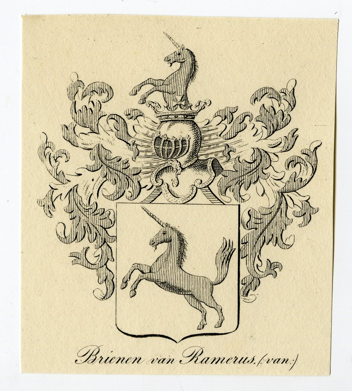 , Antique Print-COAT OF ARMS-FAMILY CREST-VAN BRIENEN-VAN RAMERUS-Weleveld-1830, Pictura Antique Prints