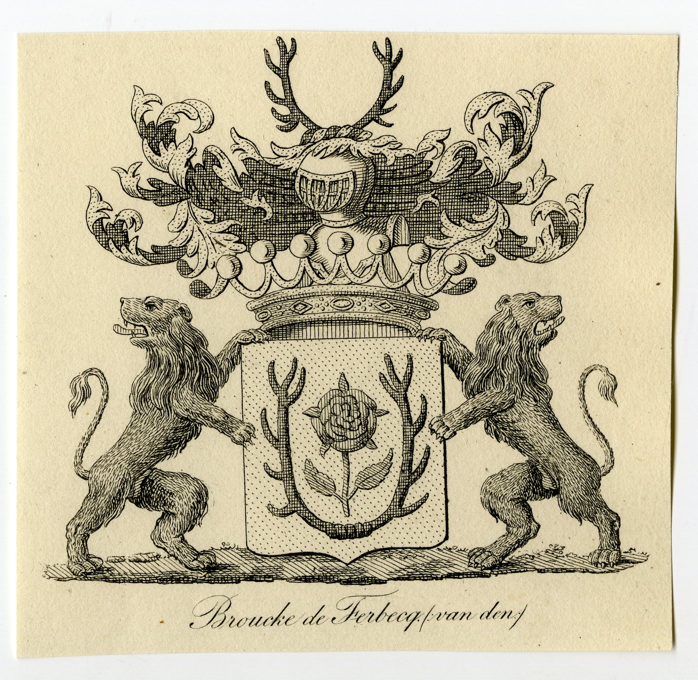 Pco 15565 416x405 Antique Print-COAT OF ARMS-FAMILY CREST-VAN DEN BROUCKE-DE FERBECQ-Weleveld-1830