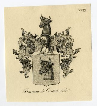 Antique Print-COAT OF ARMS-FAMILY CREST-DE BUNEAU-DE CASTEAU-Weleveld-1830