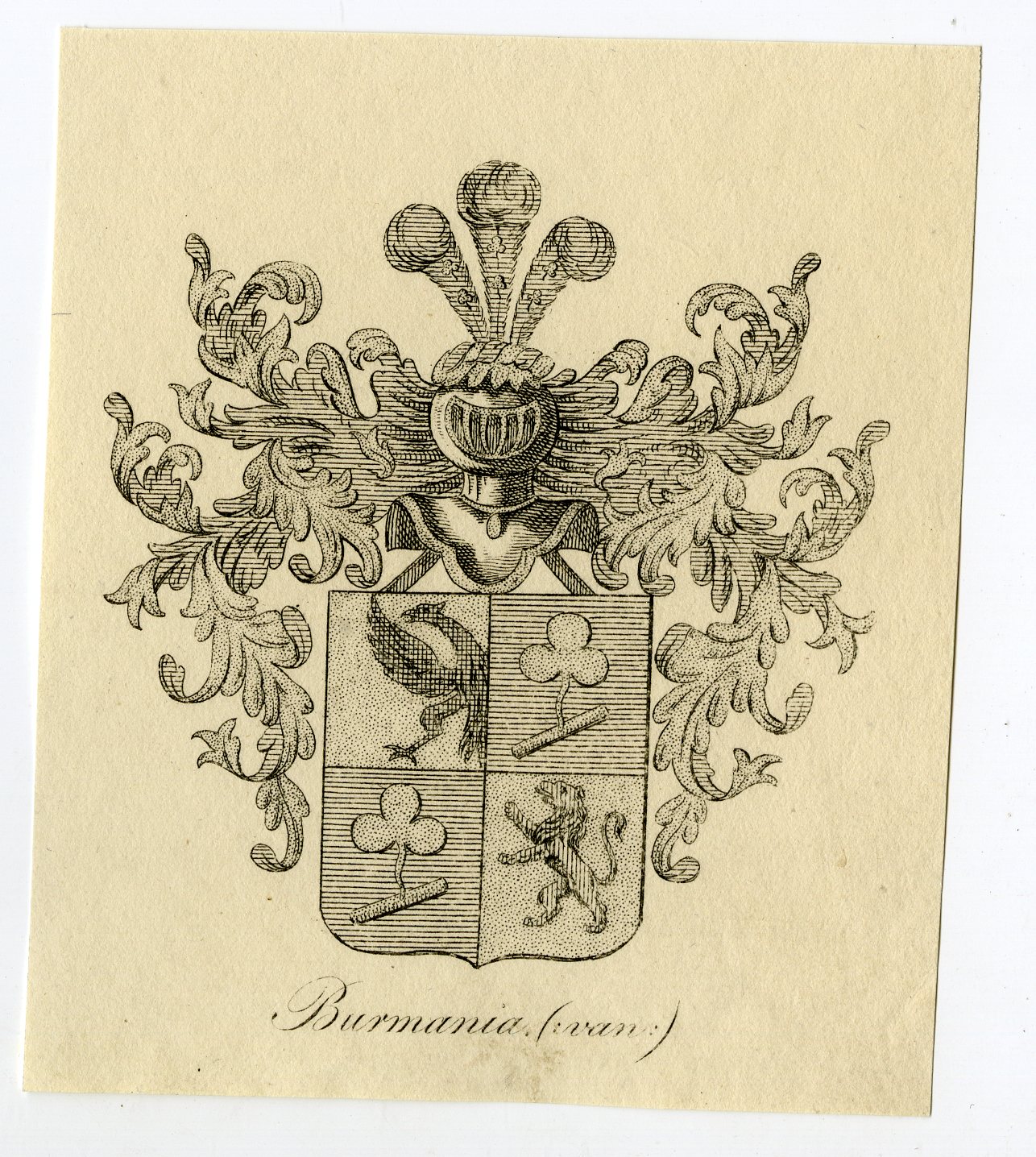 , Antique Print-COAT OF ARMS-FAMILY CREST-VAN BURMANIA-Weleveld-1830, Pictura Antique Prints