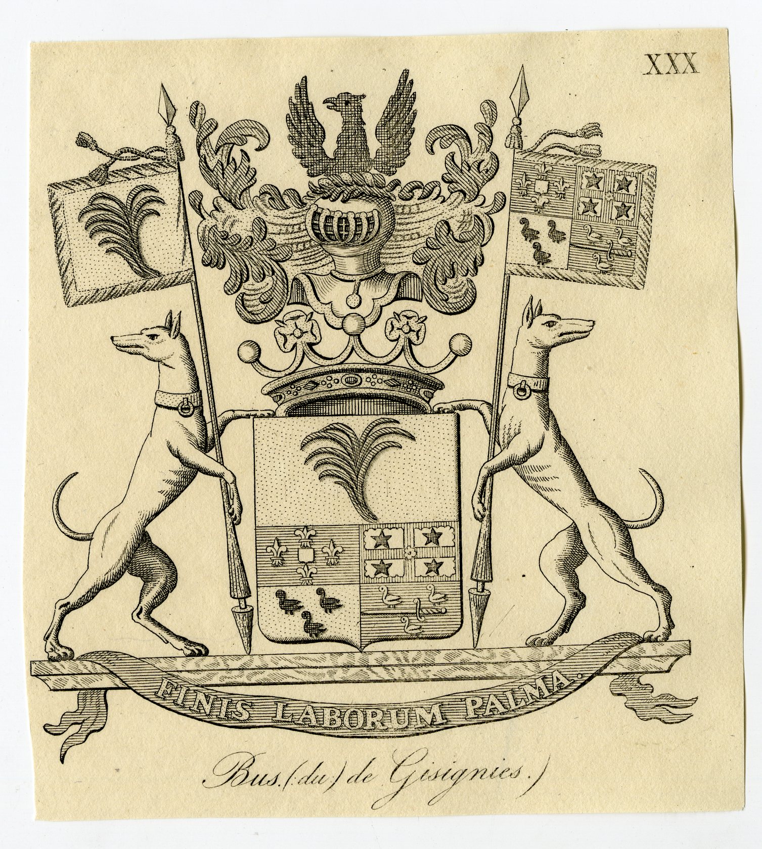 , Antique Print-COAT OF ARMS-FAMILY CREST-DU BUS-GISIGNIES-Weleveld-1830, Pictura Antique Prints