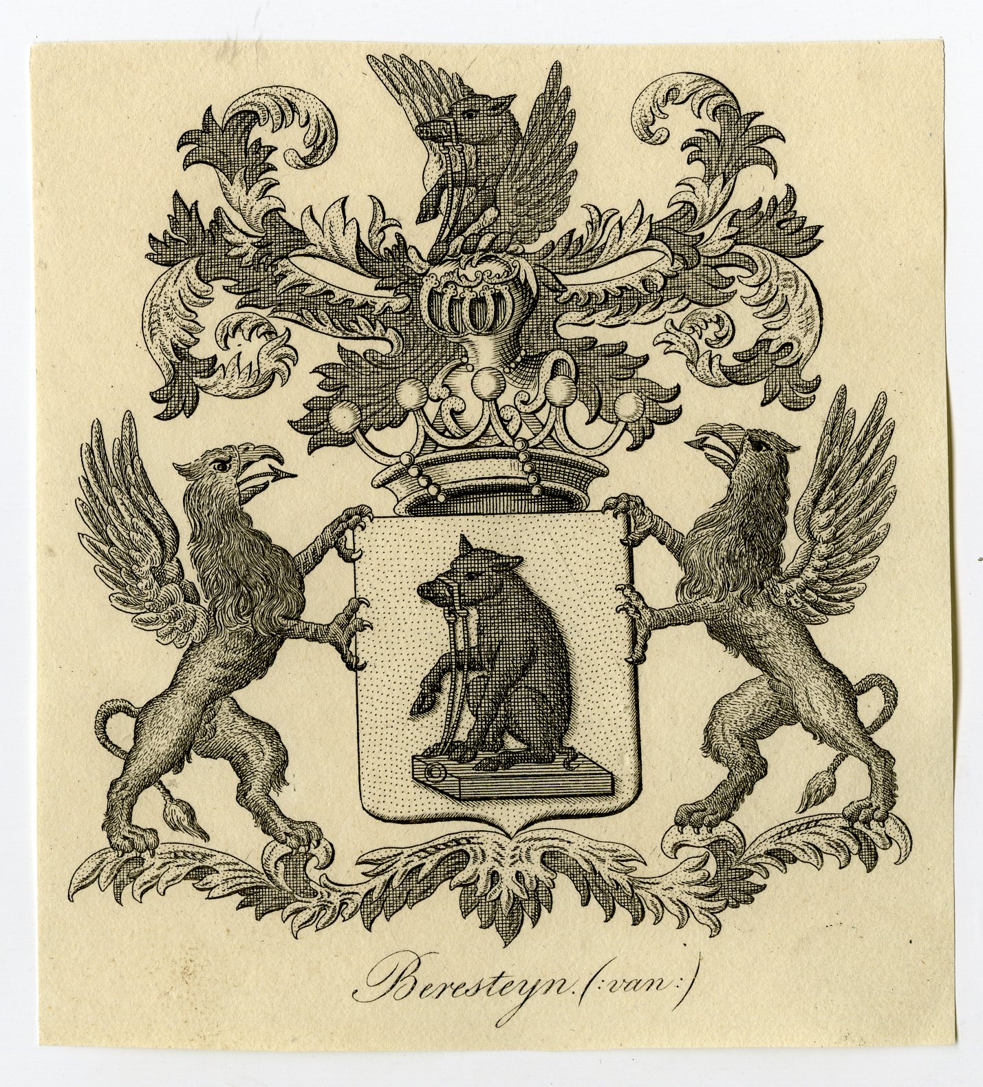 , Antique Print-COAT OF ARMS-FAMILY CREST-VAN BERESTEIJN-BERESTEIN-Weleveld-1830, Pictura Antique Prints