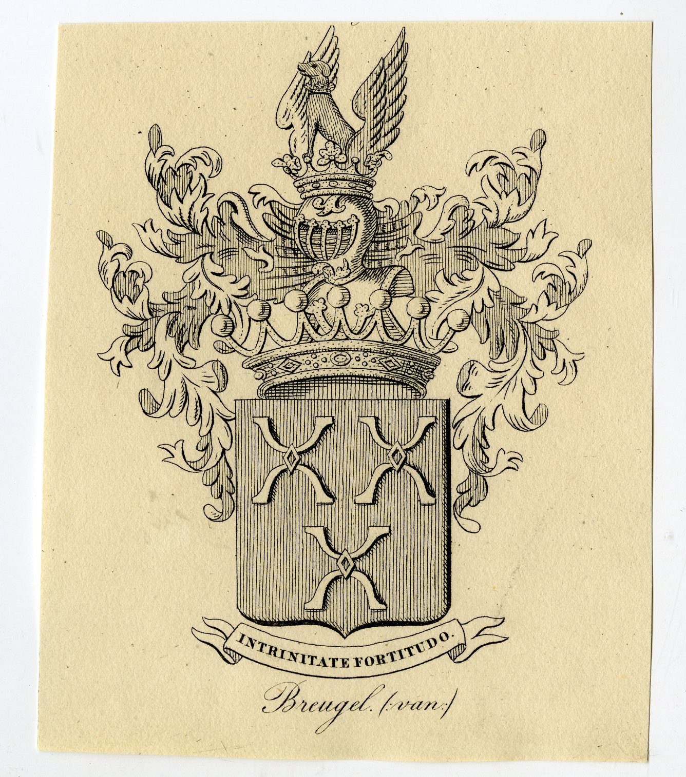 , Antique Print-COAT OF ARMS-FAMILY CREST-VAN BREUGEL-Weleveld-1830, Pictura Antique Prints