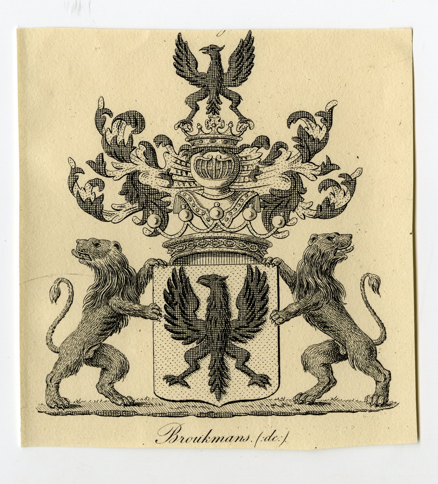 , Antique Print-COAT OF ARMS-FAMILY CREST-DE BROUKMANS-Weleveld-1830, Pictura Antique Prints