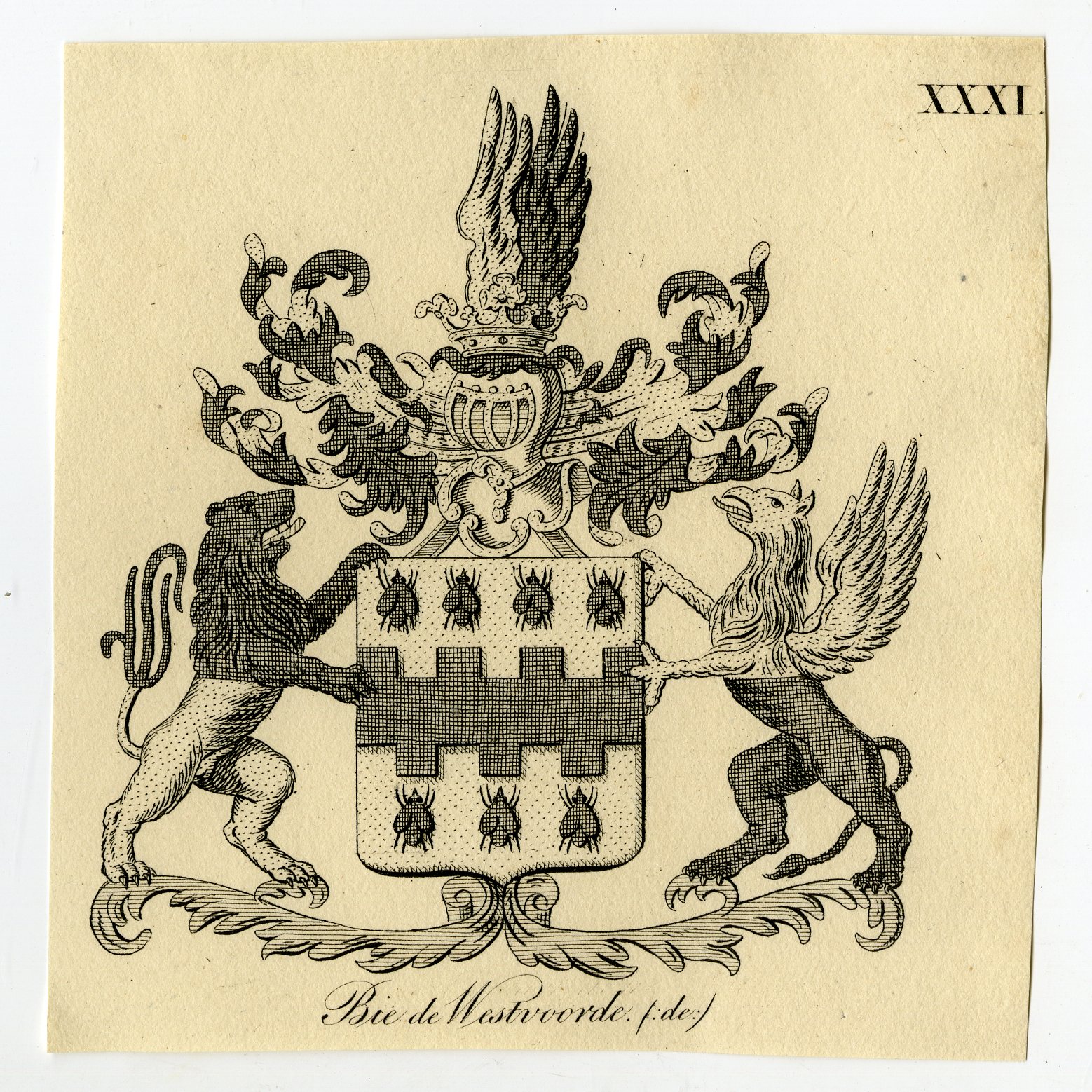 Pco 15582 416x416 Antique Print-COAT OF ARMS-FAMILY CREST-DE BIE-DE WESTVOORDE-Weleveld-1830