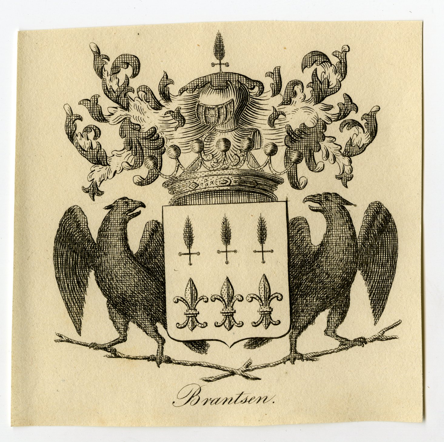, Antique Print-COAT OF ARMS-FAMILY CREST-BRANTSEN-Weleveld-1830, Pictura Antique Prints