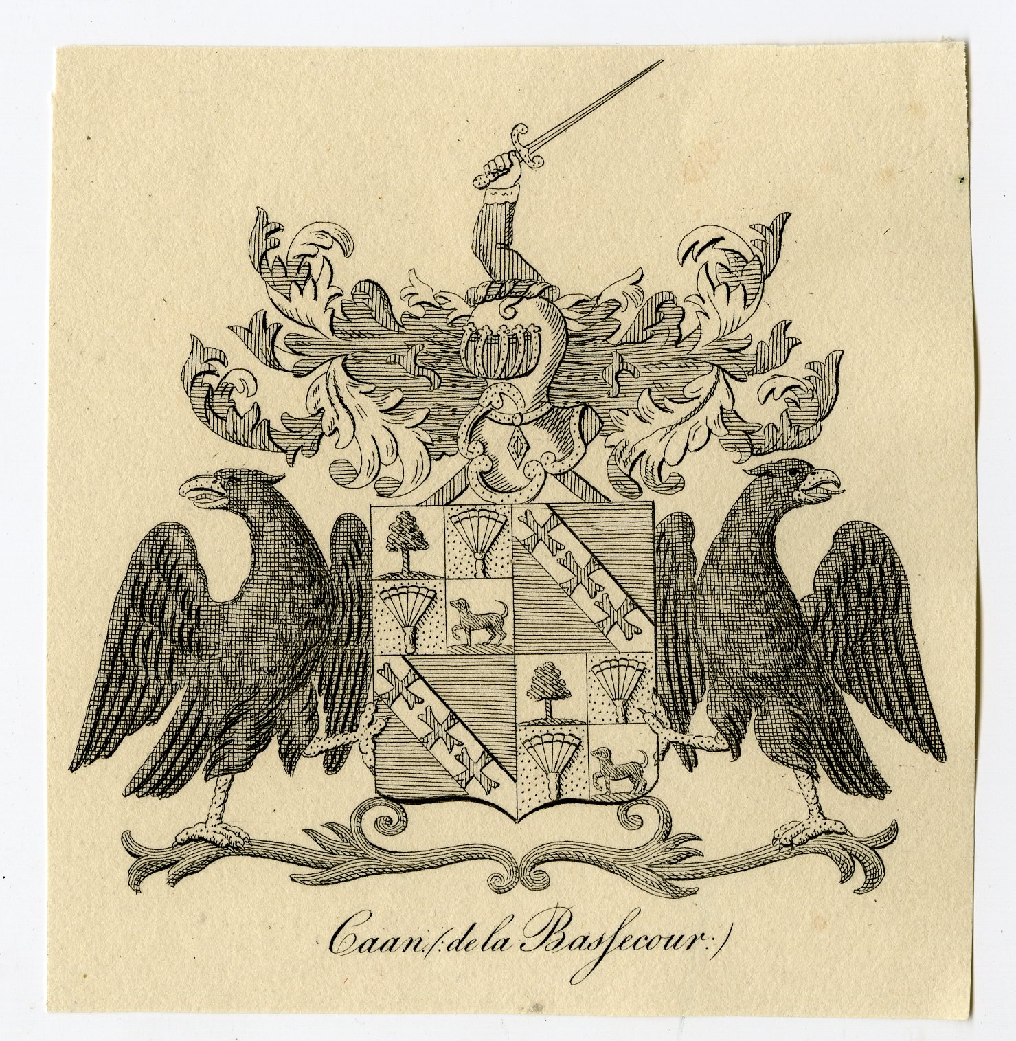 , Antique Print-COAT OF ARMS-FAMILY CREST-DE LA BASFECOUR-CAAN-Weleveld-1830, Pictura Antique Prints