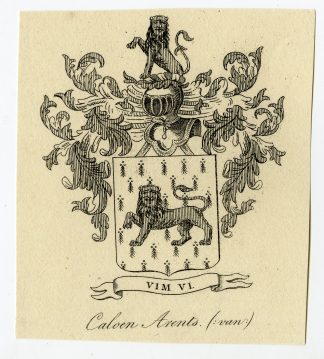 Antique Print-COAT OF ARMS-FAMILY CREST-VAN CALOEN ARENTS-ARENDS-Weleveld-1830