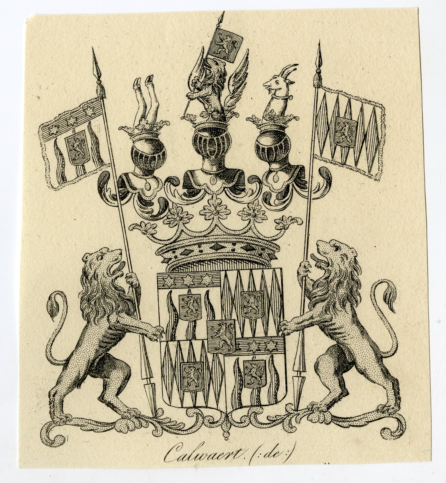 , Antique Print-COAT OF ARMS-FAMILY CREST-DE CALWAERT-Weleveld-1830, Pictura Antique Prints