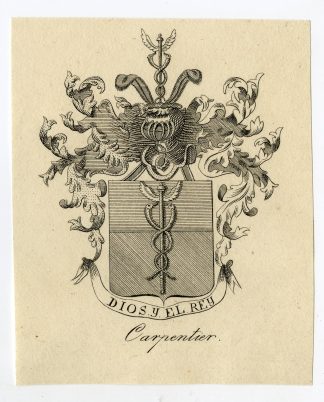 Antique Print-COAT OF ARMS-FAMILY CREST-CARPENTIER-CARPENTER-Weleveld-1830