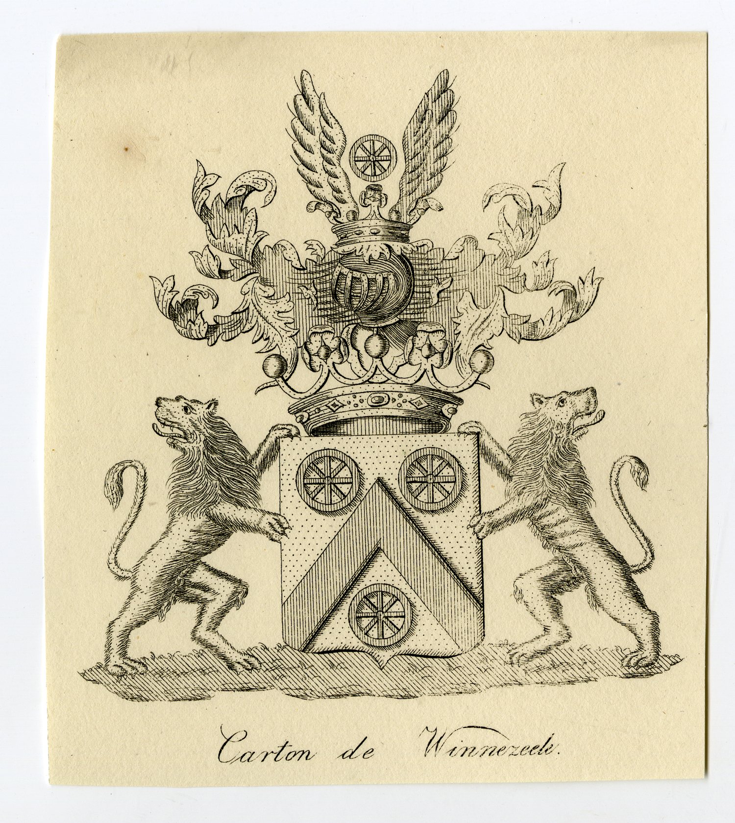 , Antique Print-COAT OF ARMS-FAMILY CREST-CARTON-DE WINNEZEEK-Weleveld-1830, Pictura Antique Prints