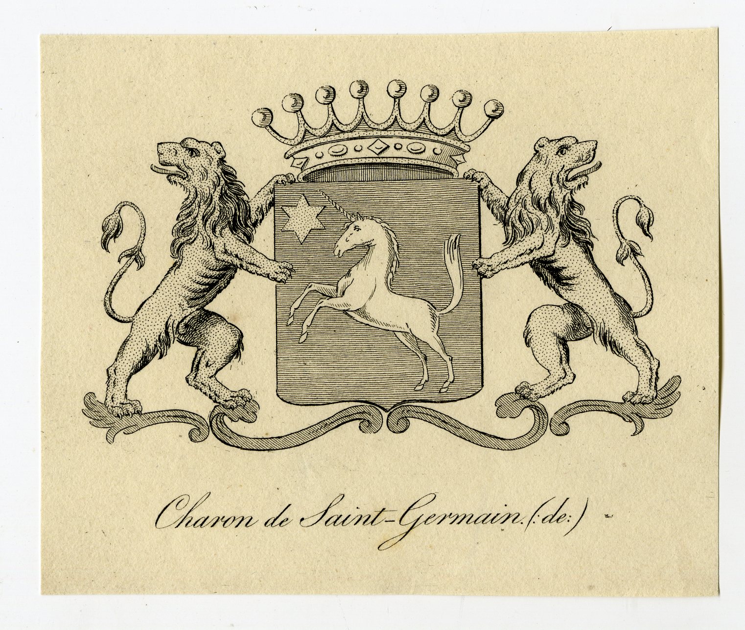 Antique Print-COAT OF ARMS-FAMILY CREST-DE CHARON-DE SAINT-GERMAIN-Weleveld-1830