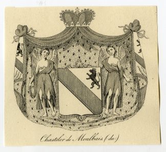 Antique Print-COAT OF ARMS-FAMILY CREST-DU CHASTELER-DE MOULBAIS-Weleveld-1830