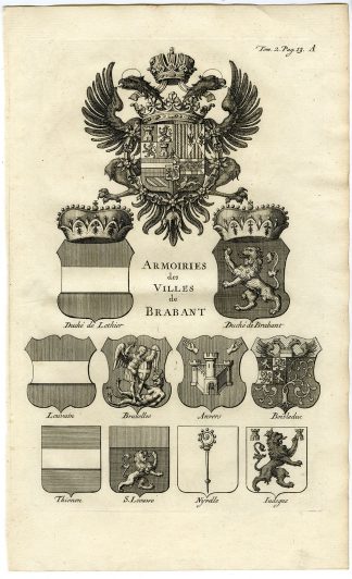 3 Antique Prints-COAT OF ARMS-HERALDRY-BRABANT CITIES-Butkens-1724