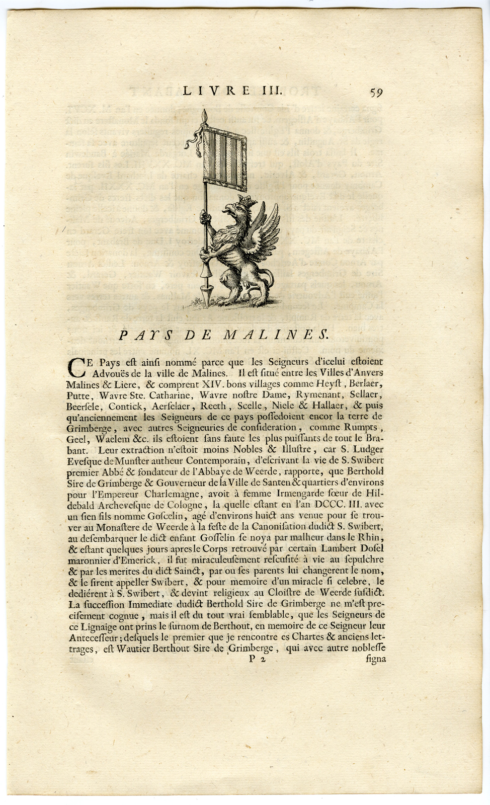 , Antique Print-COAT OF ARMS-MECHELEN-MALINES-BERTHOUT-Butkens-1724, Pictura Antique Prints