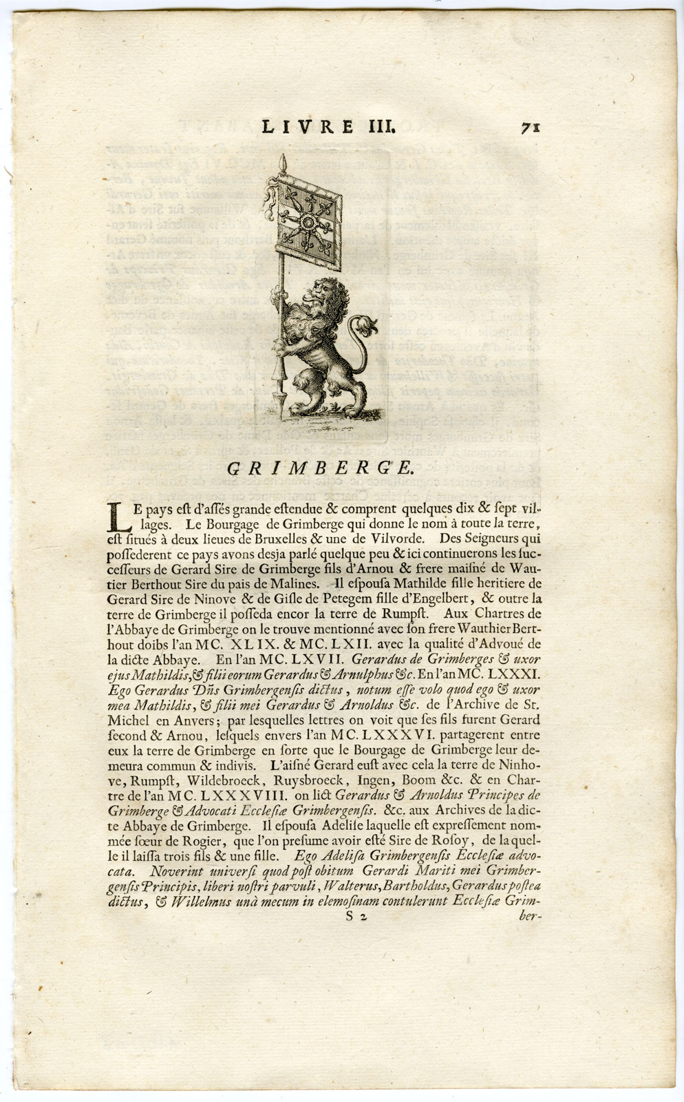 , Antique Print-COAT OF ARMS-GRIMBERGEN-Butkens-1724, Pictura Antique Prints
