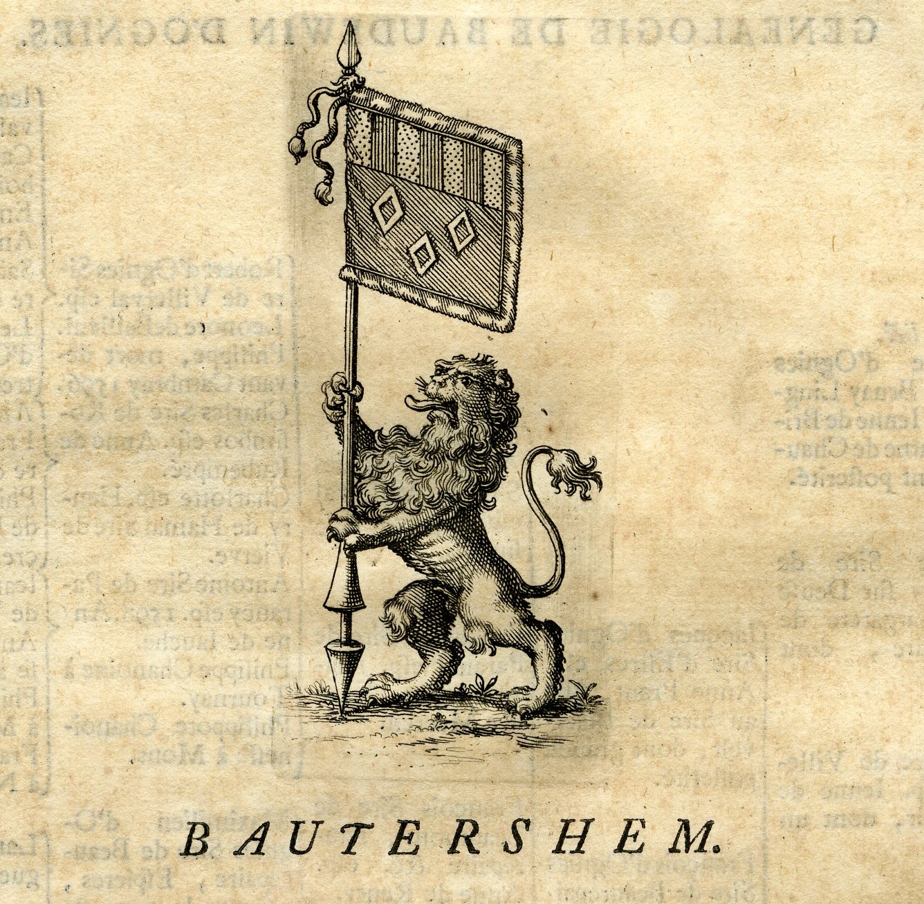 , Antique Print-COAT OF ARMS-BAUTERSHEM-BOUTERSEM-Butkens-1724, Pictura Antique Prints
