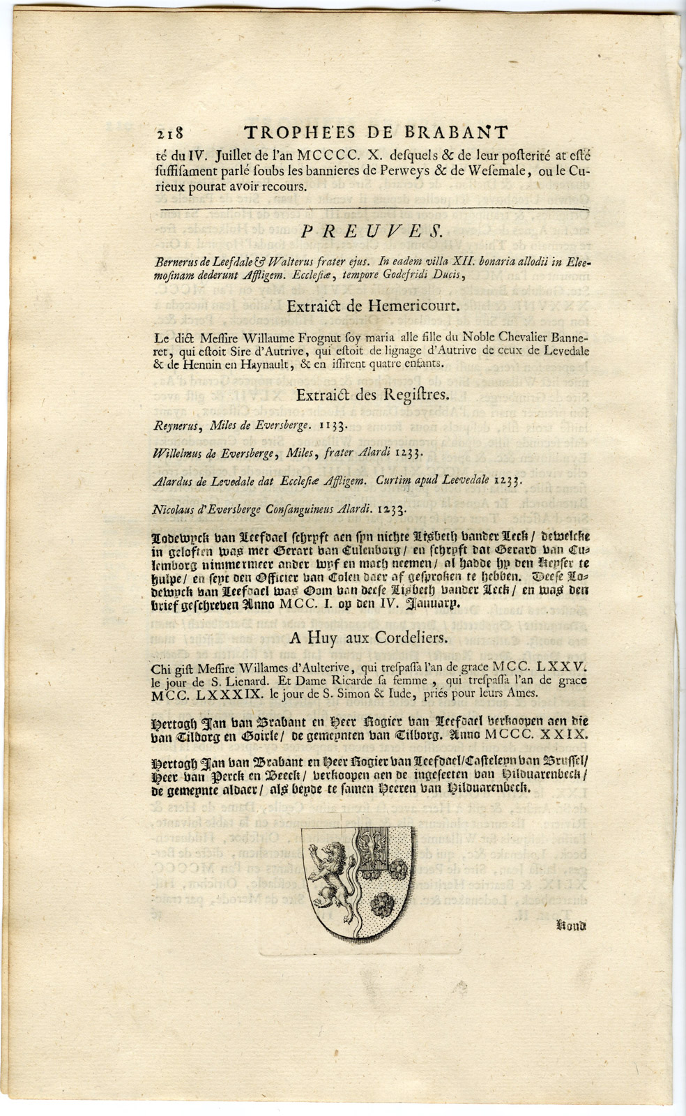 , Antique Print-COAT OF ARMS-LEEFDAELE-LEEFDAAL-BOCXTEL-BOXTEL-Butkens-1724, Pictura Antique Prints