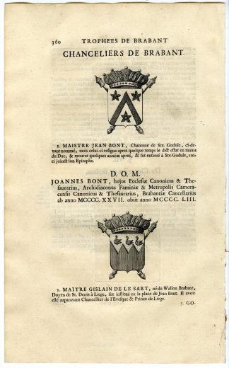 Antique Print-COAT OF ARMS-CHANCELLORS-JEAN BONT-GISLAIN DE LE SART-Butkens-1724