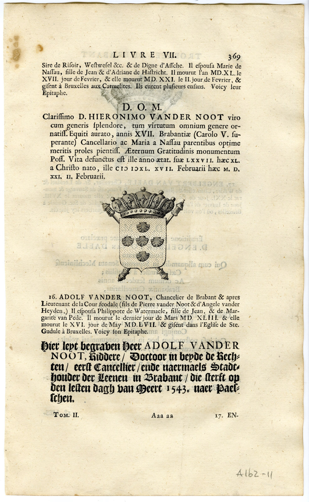 , Antique Print-COAT OF ARMS-VAN DER NOOT-VAN DAELEN-Butkens-1724, Pictura Antique Prints